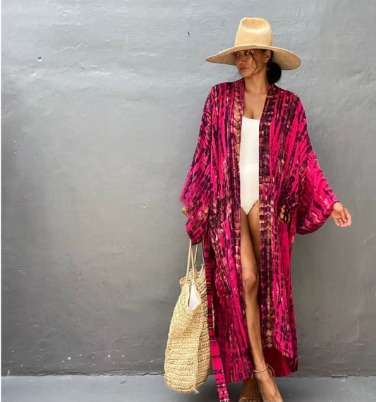 Lila Bright Pink Goddess Robe- Versatile beach & day wear cover-up