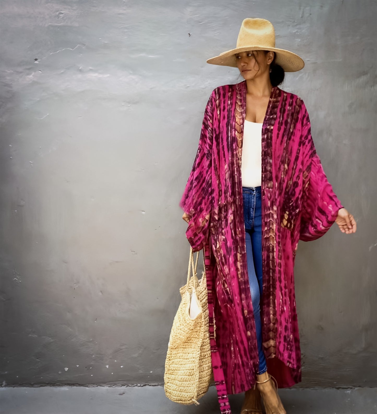 Lila Bright Pink Goddess Robe- Versatile beach & day wear cover-up