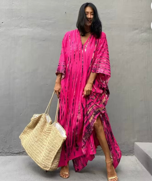 Lila Bright Pink Goddess Robe- Versatile beach & day wear cover-up